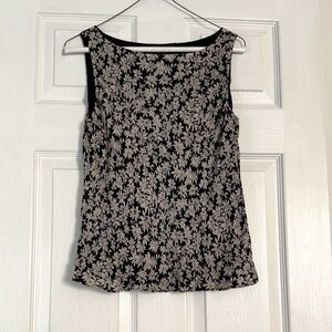 Lauren Ralph Lauren - 100% Silk Navy and Cream Floral Sleeveless Top